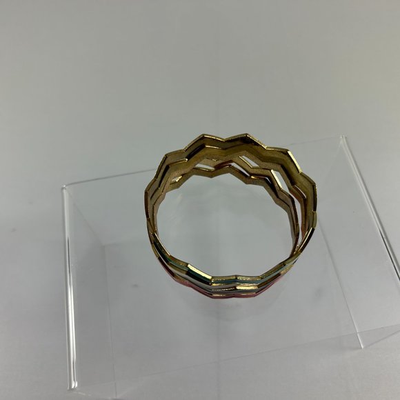 Chevron Metal Enamel Lot of 5 Bangles Bracelets Multi Color Gold Tone Stackable - Picture 3 of 5